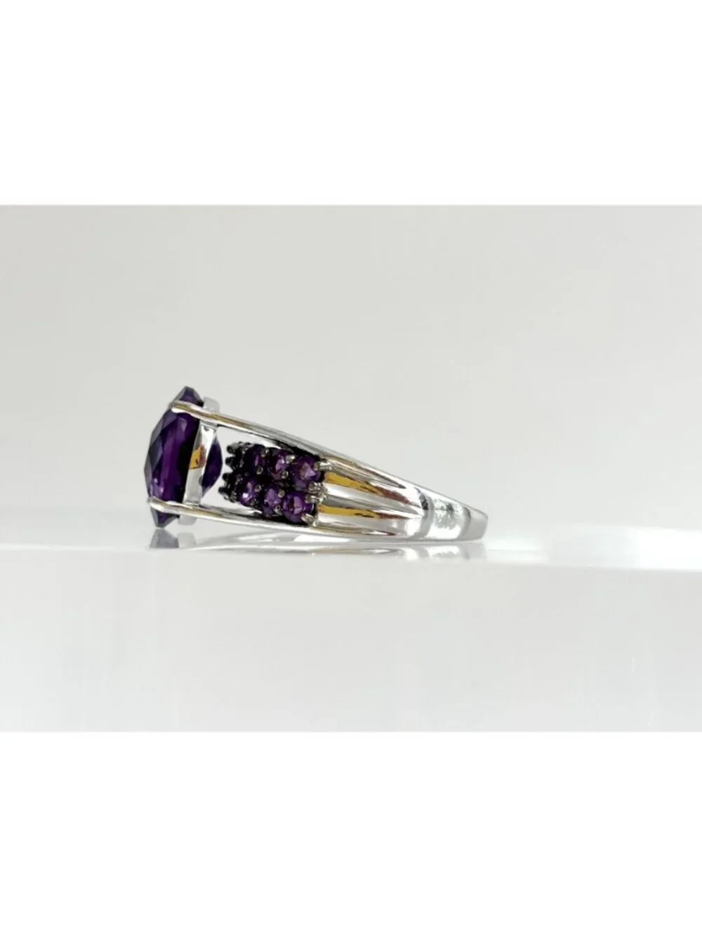 Multi Gemstone Amethyst Jumbo Sterling Silver 925 Vintage Ring - sz 9